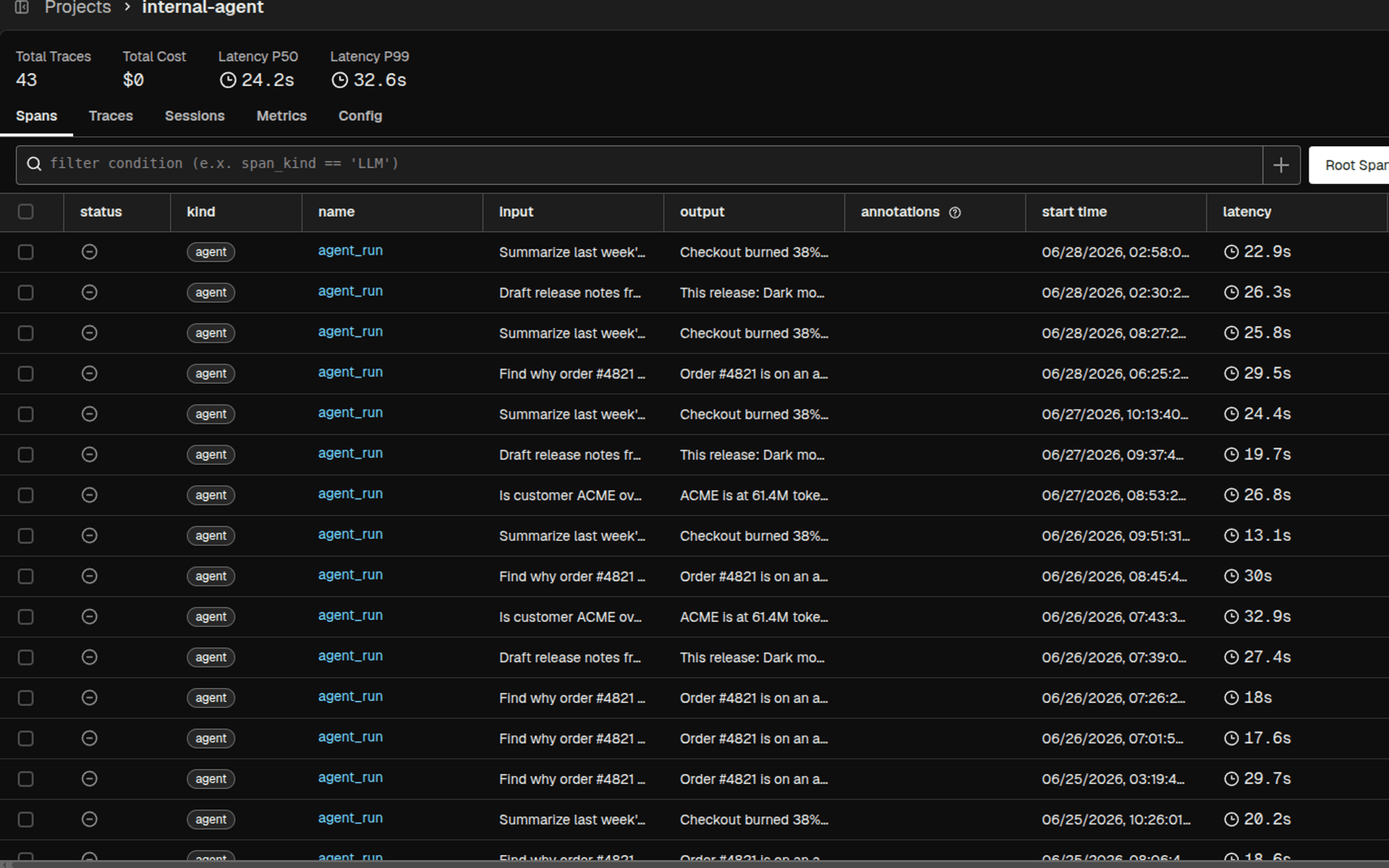 Iftah Observe — Trace explorer
